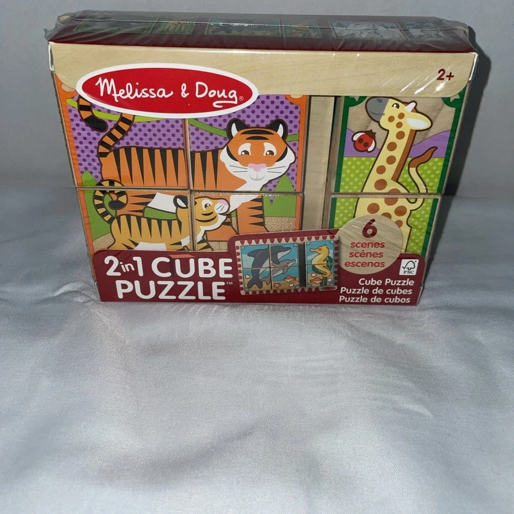 Melissa & Doug Wooden Toy Bundle 3-in-1 Music Maker and 2-in-1 Cube Puzzle New